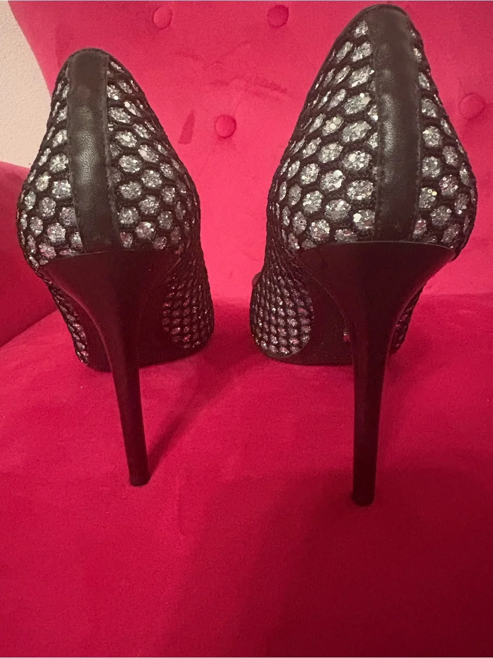 Michael Kors Silver Glitter Fishnet Pointed-Toe Stiletto Pumps